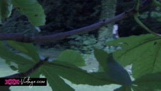 The busty blonde gets naughty in the forest