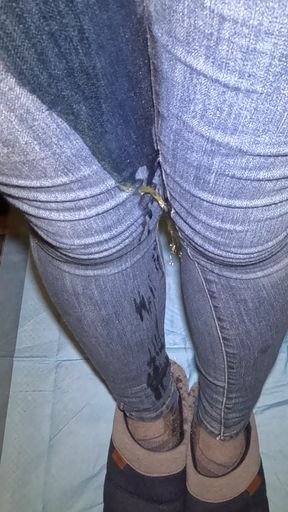 Multi-layered river of myself flows directly down my right leg into my slipper