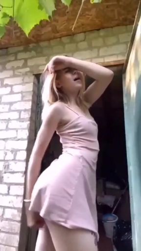 Public amateur moans while using a dildo for solo play