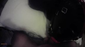 laura is hogtied in latex catsuite and high heels, throated with a lip open mouth gag pov