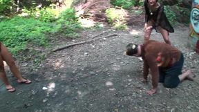 hanna and jacky humiliate outdoor joschi in the ground