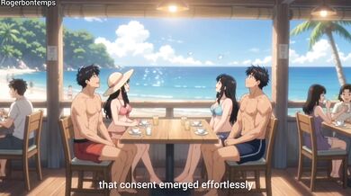 Amateur Swingers Cartoon Hentai Foursome at Public Beach Hotel Party Gushing