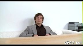 Handsome hunk receives cumshot after hardcore anal dance