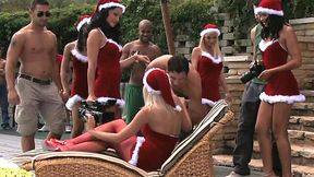 Five sexy santas are having orgy new year party