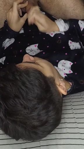 Handjob and Cum Mouthful Before Bed