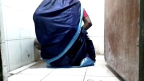 Blue saree me romance + anal solo sex in bathroom