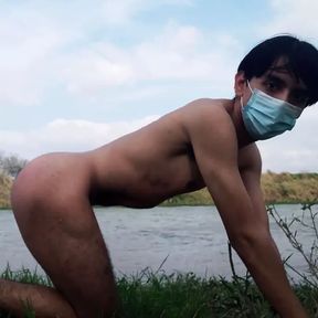 Gay Latino exposes himself in the river until he&#039;s discovered