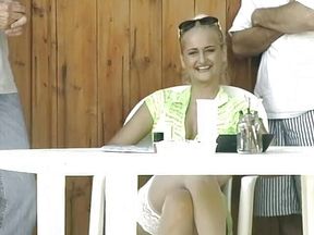 Hot German Blonde in Stockings Pleasing a Loaded Dude Outdoors