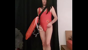 Hornyandrea666 jerks in the red Pamela baywatch swimsuite