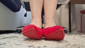 Toe wiggling in new pointed red ballet flats