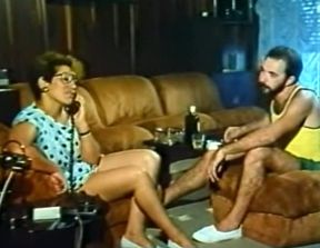 Naughty European classic milf on the couch feeds on a dick
