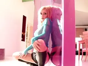 Foxy blonde slurps huge boner; buxom ass fingered and fucked for a cumshot