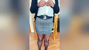 Your 53 Year Old Mature Step- In Her Favourite Short Tight Skirt And Open Pussy Pantyhose