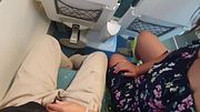 Young Milf seduces voyeur on public Train