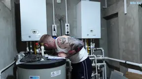 Stepmom and stepsister seduce young bro in the boiler room