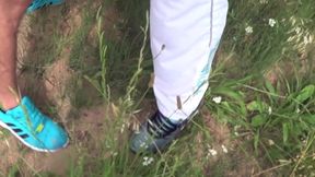 Humuliation by the feet of a striaght scally boy in exhib outdoor
