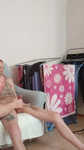 Sucking my stepson's dick until he gets a cumshot while we're alone at home   Clip 2