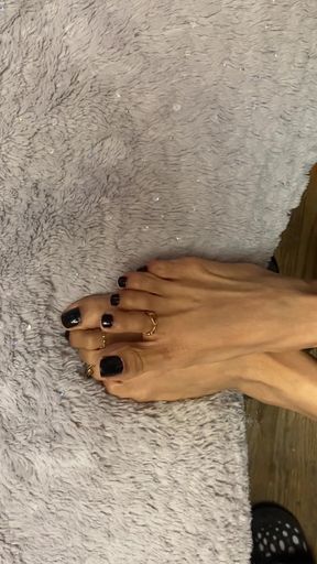 Captivating moment from &quot;Black Nail Polish sy tiny feet with long toes with toe rings&quot;