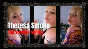 Side View Smoking – Theresa Smoke teases in Sport Bra with Colorful Jacket, Blonde Hair and Cigarette Fetish Vibe