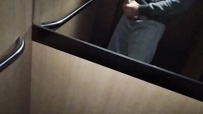 I Jerk off this Huge Cock in the Neighborhood Elevator and the Cumshot falls on the Floor