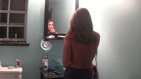 Topless Salem Does Her Makeup and Smokes in Leather Pants [Discounted]