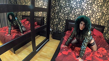 Stepmom was face-fucked. Cum on shiny and fluffy down-jacket.