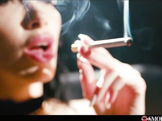 French Brunette hair with Giant Fake Titties Masturbates During the time that Smokin' Cigarette and Talking Smutty