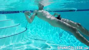 ”Unshaved  man jerks off his big wet shaft poolside”