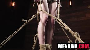 ”Jesse Stone is bound in rope unable to resist Tony Genius tormenting”