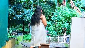 Unveiling in sexy body outdoor, Mallu MILF in traditional loincloth and bodice, showing her big ass and boobs
