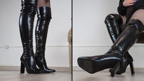 Shoeplay & Walking in Thigh High Boots with High Heels and Black Pantyhose (Shoe Collection) - Dame Olga 4K (731)