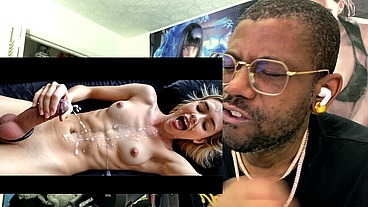 Gorgeous Transgender Blonde Girl With A Cock Ring Explodes With Cum All Over Her Petite Body, AI Generated
