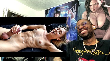 Gorgeous Transgender Blonde Girl With A Cock Ring Explodes With Cum All Over Her Petite Body, AI Generated