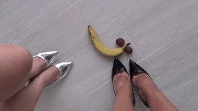 Crushed a banana and grapes a