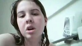Chubby teen with well-matured breasts is masturbating in a bathtub