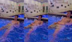 Pool employee almost caught me jerking off while he stares at my big cock