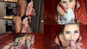 Sandy Candie gives very milky blowjob to Calvin.