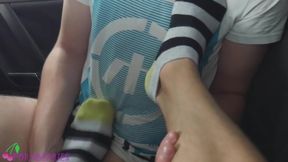 My twink friend gave me a footjob in the car