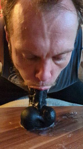 Very sloppy dildo deepthroat, a lot of saliva is running down the cock   Clip 1