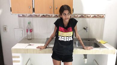 Petite Latina Stepsis Chokes on Huge Dick Sloppy Gush Cumshot
