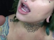 Chubby Tattooed Babe Gives Sloppy Blowjob to Big Dildo While Talking Dirty to you