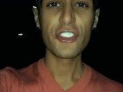 Chewing and making bubbles foam of friends cum public