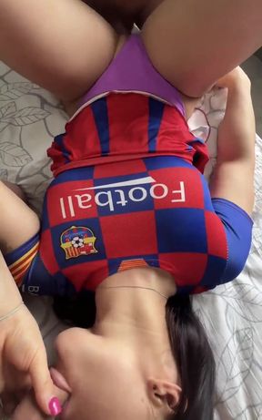 Hot Cheerleader with a Big Ass Fucks Two Cocks