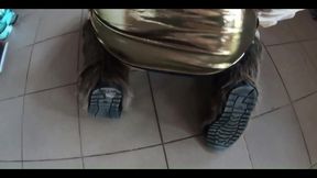 Golden Dress, Fur & Smoking Hairy Pussy, Deep Blowjob & Hard Doggy on a Freezer