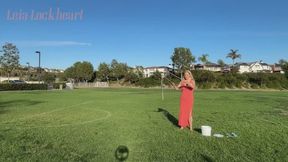 Peachy keen pin-up blows big bubbles! — Giant Wand Bubbles, Law of Attraction, Gratitude Practice & Frequency Elevation in a Body-Con Vintage Look