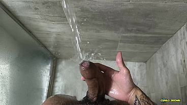 POV Big Uncut Daddy Cock Cums and Squirts Post Cum to the Water Stream