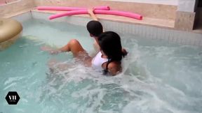Poolside Brazilian Trans Babes Big Ass Destroyed Gushing Doggy Cum Flood