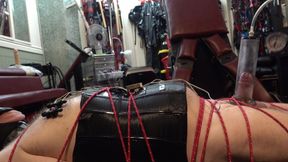 Bondage, Nipple E-stim, Penis Pump and Sounding on the Coffin Bondage Board