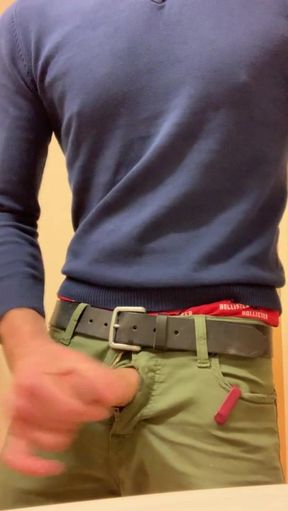 Stroking in a public bathroom in an office house before a docs tryst.