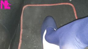 Dangling and Shoeplaying in Blue Pantyhose and Blue Flats on a Gas Station